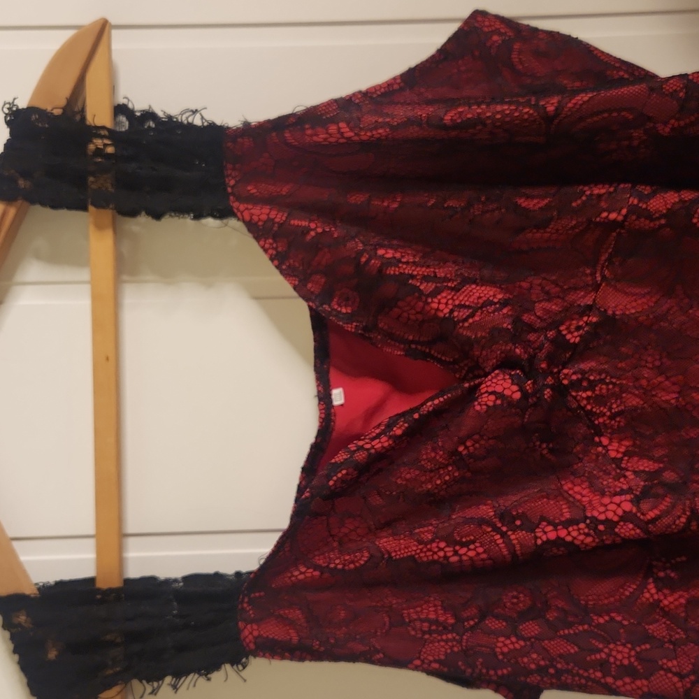 Y2K Lace And Satin Witchy Whimsigoth Red And Black Midi Dress - Picture 3 of 10